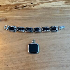 Black and Silver Bracelet and Pendant Set